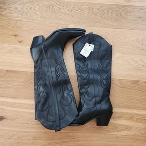 Zara black leather cowboy boots